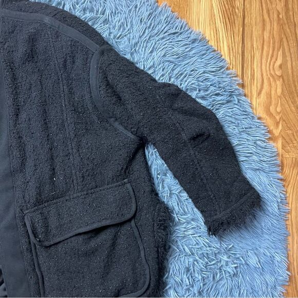 Zara Studio Black Reversible Tweed Oversized Coat Jacket Size M L - Picture 2 of 8